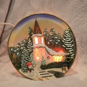 Popular 2001 Winter Church Lighted‎ 3D Relief Decorative Plate Snowman M11045-12